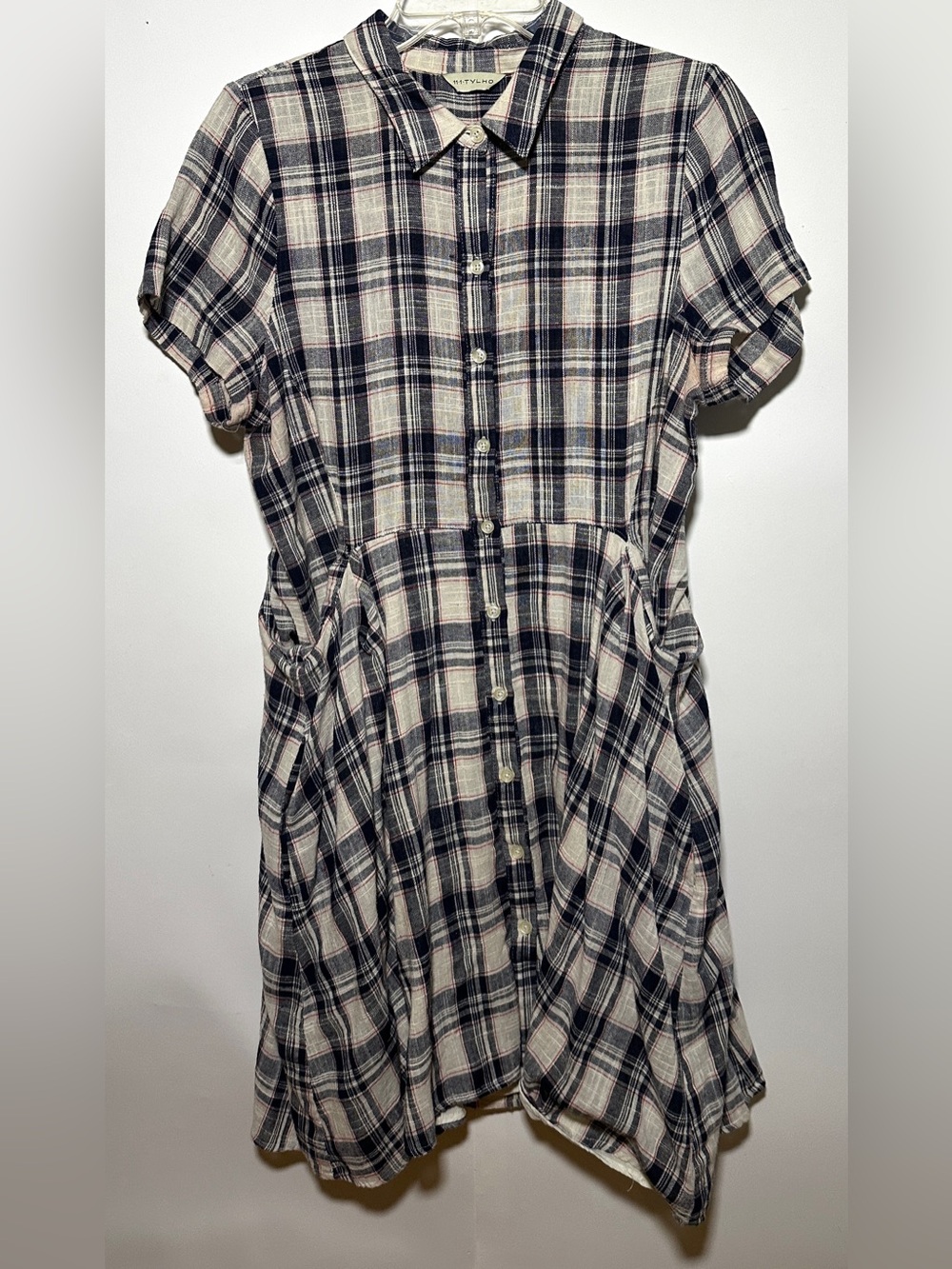 11.1 TYLHO Anthropologie Blue and Cream Plaid Dress